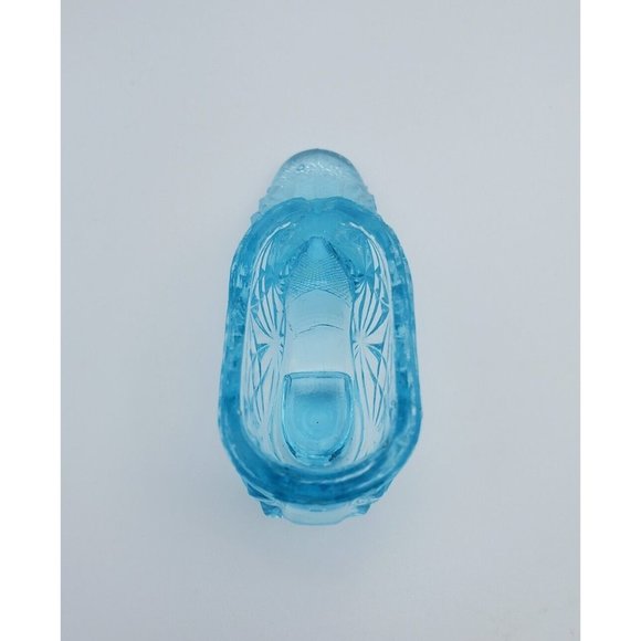 MINIATURE AQUA BLUE GLASS SHOE GUERNSEY GLASS COMPANY VINTAGE SLIPPER - Picture 4 of 5